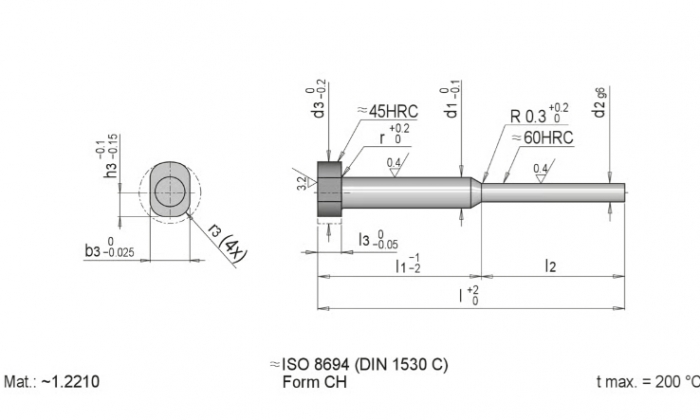 meusburger模斯堡E 1702 防转型淬硬缩径顶针